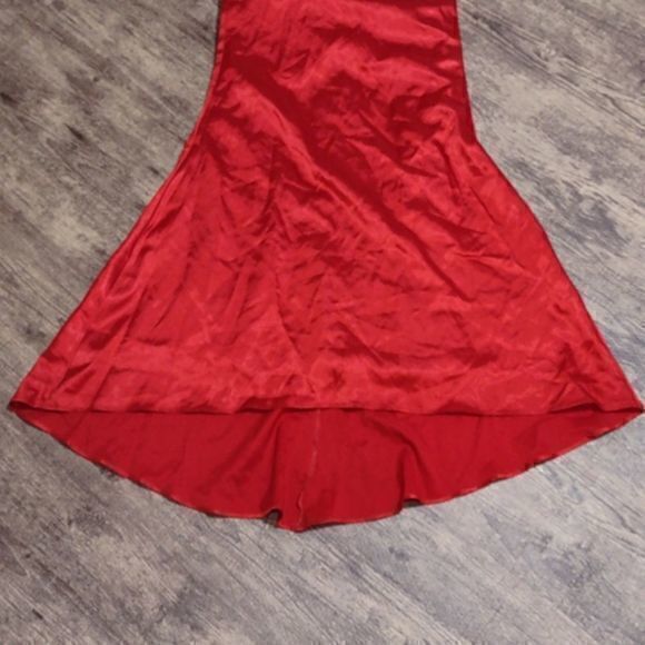 Red Strapless Mermaid Gown with Rhinestone Embellished Front Band - Picture 9 of 16